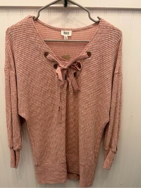 *FREE SHIPPING* BKE Ribbed Lace-Up Tunic Sweater in Dusty Rose NEW WITH TAGS